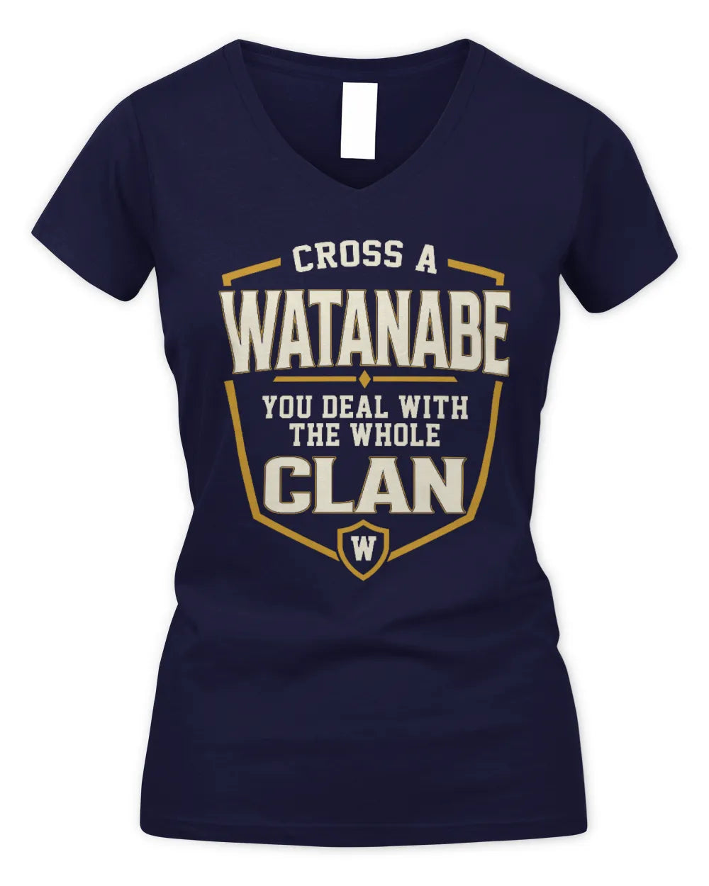 WATANABE NT1-K008 Cross A/An NAME, You Deal With the Whole Clan | Personalized Vintage T-Shirt - Women's V-Neck T-Shirt - Navy