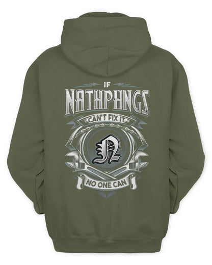 NATHPHNGS AP81-K4-626 - Personalized Ahmed Quote Apparel “If Ahmed Can't Fix It, No One Can” - Unisex Hoodie - Military Green