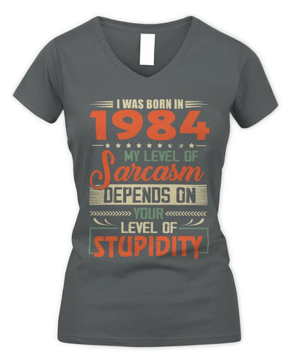 1984 HH89-K2 – Vintage Born to Be Sarcastic T-Shirt - Women's V-Neck T-Shirt - Charcoal
