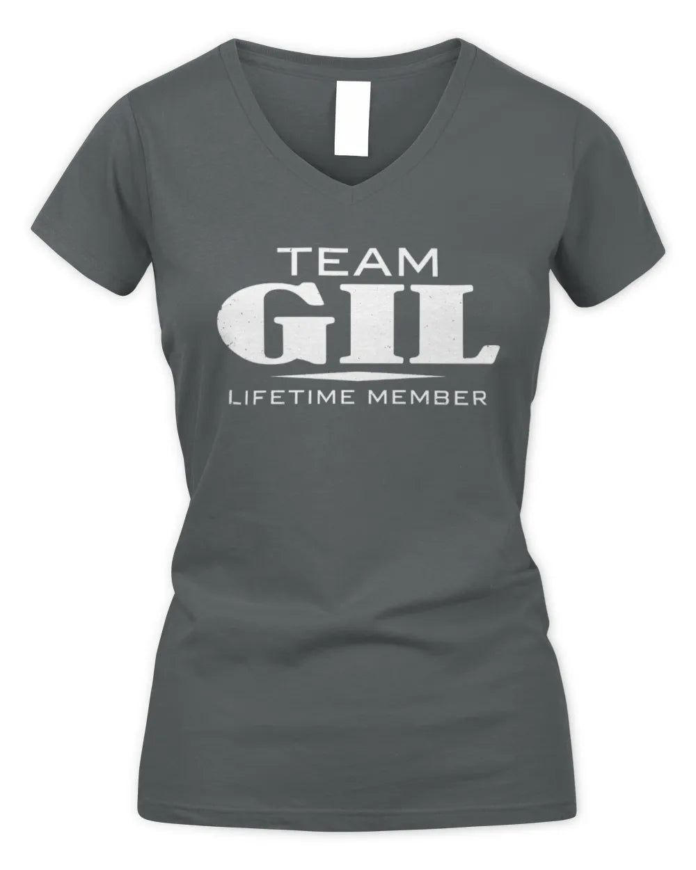 GIL BL62-K4-128 - Personalized “Team NAME Lifetime Member” - Women's V-Neck T-Shirt - Charcoal
