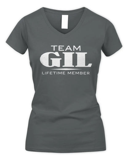 GIL BL62-K4-128 - Personalized “Team NAME Lifetime Member” - Women's V-Neck T-Shirt - Charcoal
