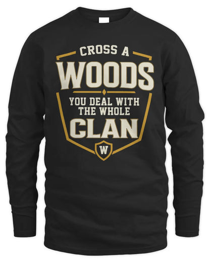 WOODS NT1-K008 Cross A/An NAME, You Deal With the Whole Clan | Personalized Vintage T-Shirt - Men's Long Sleeved T-Shirt - Black