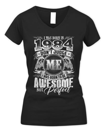 1984 HH89-K2 – Awesome Birth Year Quote T-Shirt - Women's V-Neck T-Shirt - Black