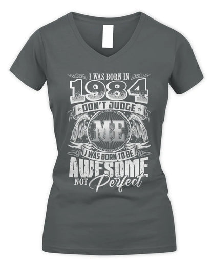 1984 HH89-K2 – Awesome Birth Year Quote T-Shirt - Women's V-Neck T-Shirt - Charcoal