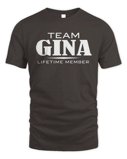 GINA BL62-K4-128 - Personalized “Team NAME Lifetime Member” - Unisex Standard T-Shirt - Dark Chocolate