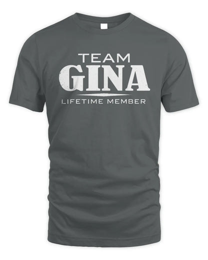GINA BL62-K4-128 - Personalized “Team NAME Lifetime Member” - Unisex Standard T-Shirt - Charcoal