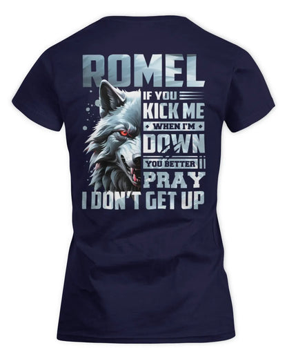 ROMEL AP62-K4-666 - Personalized Fierce Wolf Quote Apparel “If You Kick Me When I’m Down, You Better Pray I Don’t Get Up” - Women's Standard T-Shirt - Navy