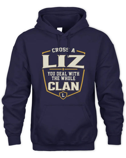 LIZ NT1-K008 Cross A/An NAME, You Deal With the Whole Clan | Personalized Vintage T-Shirt - Unisex Hoodie - Navy