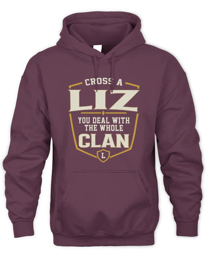 LIZ NT1-K008 Cross A/An NAME, You Deal With the Whole Clan | Personalized Vintage T-Shirt - Unisex Hoodie - Maroon