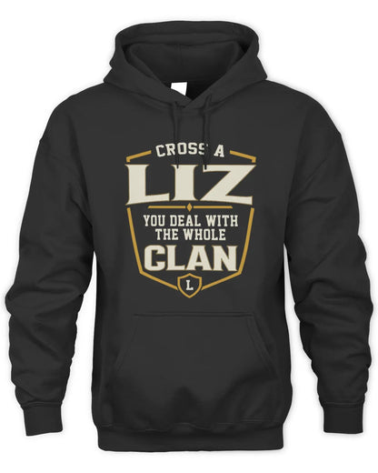 LIZ NT1-K008 Cross A/An NAME, You Deal With the Whole Clan | Personalized Vintage T-Shirt - Unisex Hoodie - Black