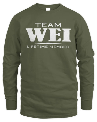 WEI BL62-K4-128 - Personalized “Team NAME Lifetime Member” - Men's Long Sleeved T-Shirt - Military Green