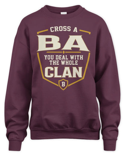 BA NT1-K008 Cross A/An NAME, You Deal With the Whole Clan | Personalized Vintage T-Shirt - Unisex Sweatshirt - Maroon