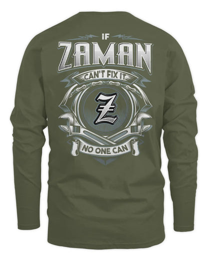 ZAMAN AP81-K4-626 - Personalized Ahmed Quote Apparel “If Ahmed Can't Fix It, No One Can” - Men's Long Sleeved T-Shirt - Military Green