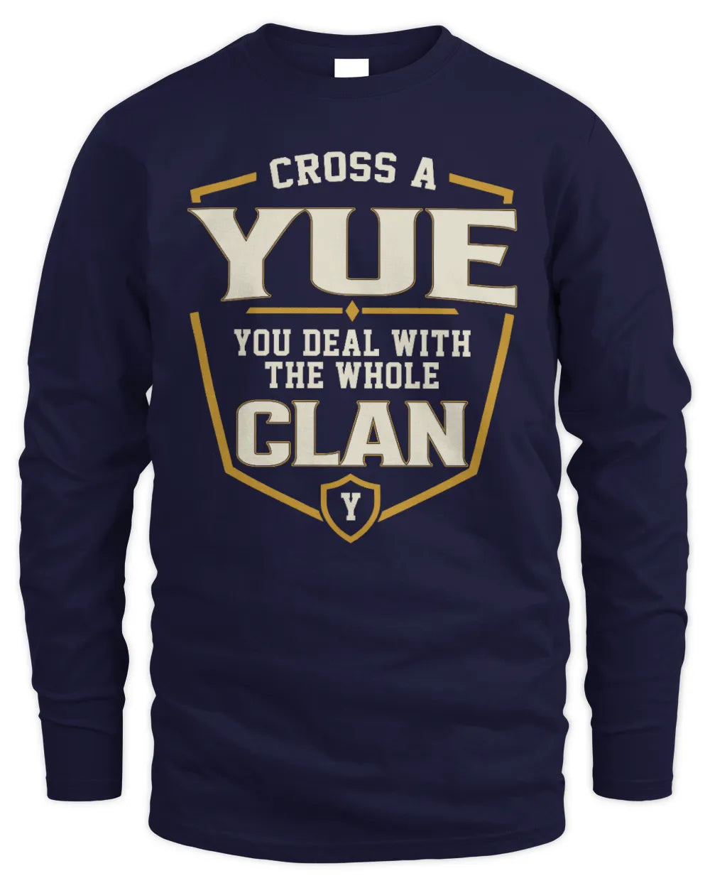 YUE NT1-K008 Cross A/An NAME, You Deal With the Whole Clan | Personalized Vintage T-Shirt - Men's Long Sleeved T-Shirt - Navy