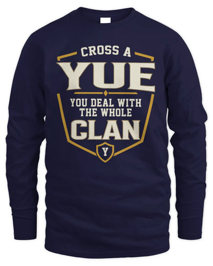 YUE NT1-K008 Cross A/An NAME, You Deal With the Whole Clan | Personalized Vintage T-Shirt - Men's Long Sleeved T-Shirt - Navy