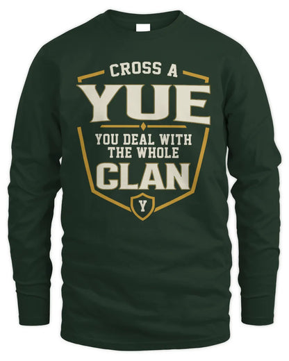 YUE NT1-K008 Cross A/An NAME, You Deal With the Whole Clan | Personalized Vintage T-Shirt - Men's Long Sleeved T-Shirt - Forest Green