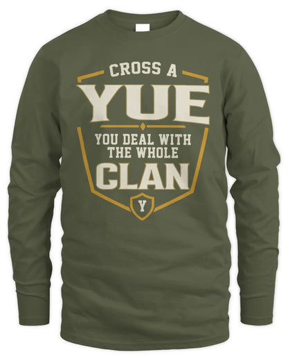 YUE NT1-K008 Cross A/An NAME, You Deal With the Whole Clan | Personalized Vintage T-Shirt - Men's Long Sleeved T-Shirt - Military Green
