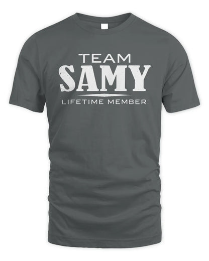 SAMY BL62-K4-128 - Personalized “Team NAME Lifetime Member” - Unisex Standard T-Shirt - Charcoal