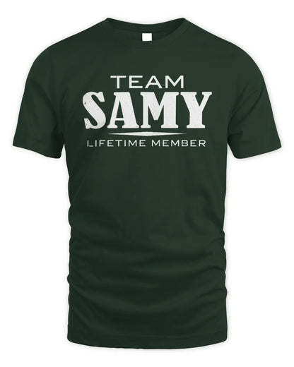 SAMY BL62-K4-128 - Personalized “Team NAME Lifetime Member” - Unisex Standard T-Shirt - Forest Green