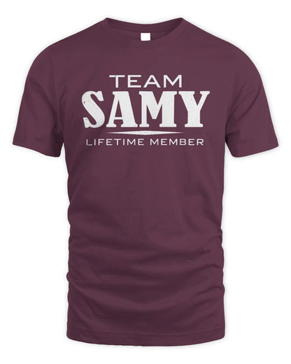 SAMY BL62-K4-128 - Personalized “Team NAME Lifetime Member” - Unisex Standard T-Shirt - Maroon