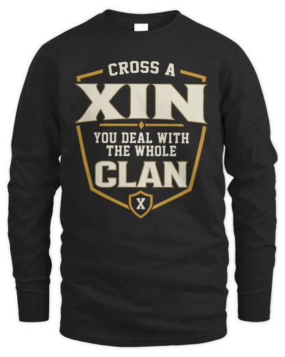XIN NT1-K008 Cross A/An NAME, You Deal With the Whole Clan | Personalized Vintage T-Shirt - Men's Long Sleeved T-Shirt - Black