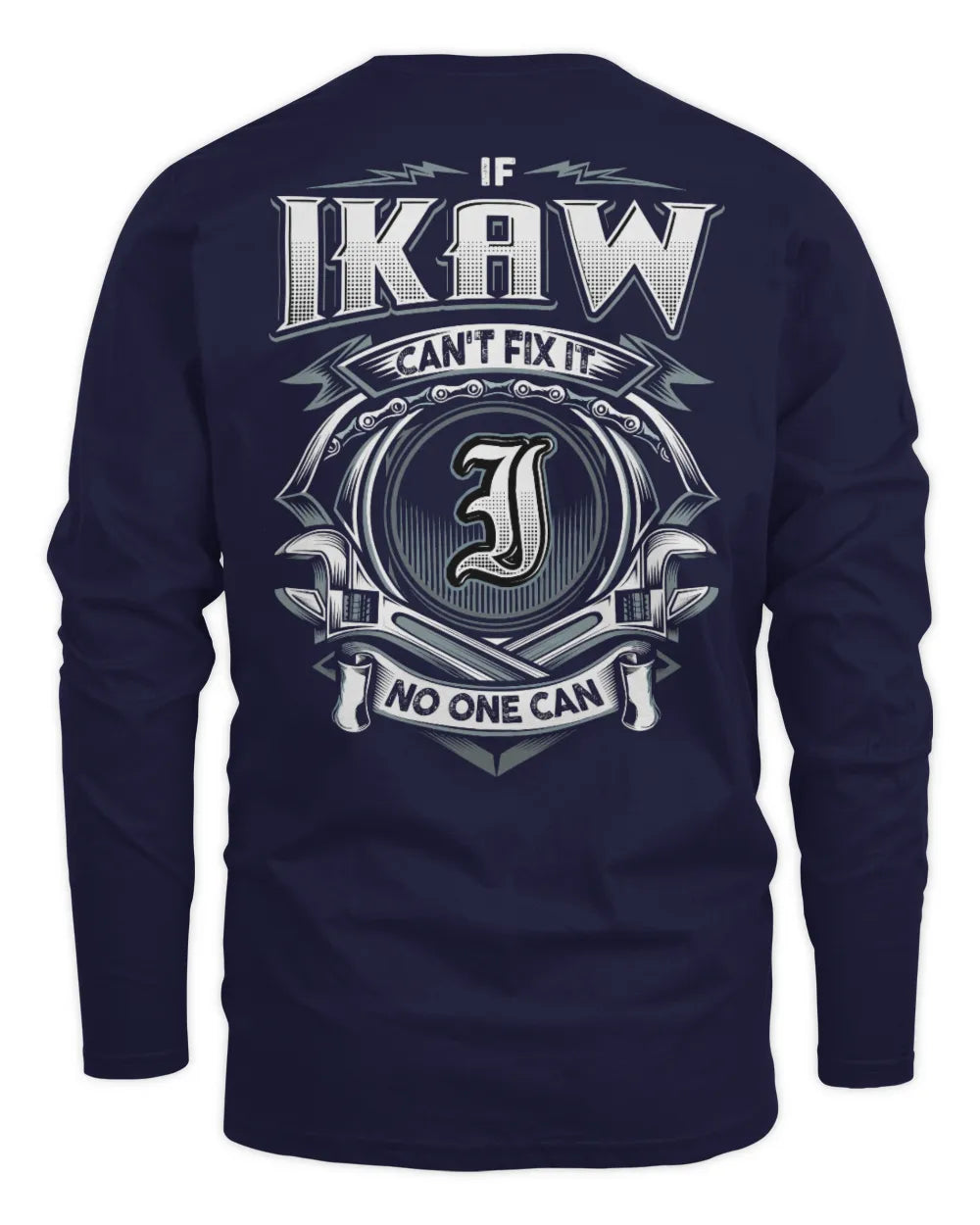 IKAW AP81-K4-626 - Personalized Ahmed Quote Apparel “If Ahmed Can't Fix It, No One Can” - Men's Long Sleeved T-Shirt - Navy