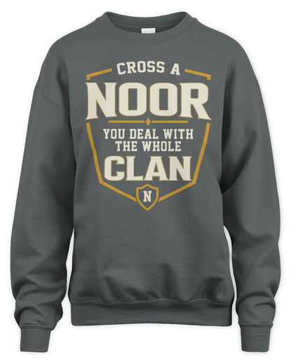 NOOR NT1-K008 Cross A/An NAME, You Deal With the Whole Clan | Personalized Vintage T-Shirt - Unisex Sweatshirt - Charcoal