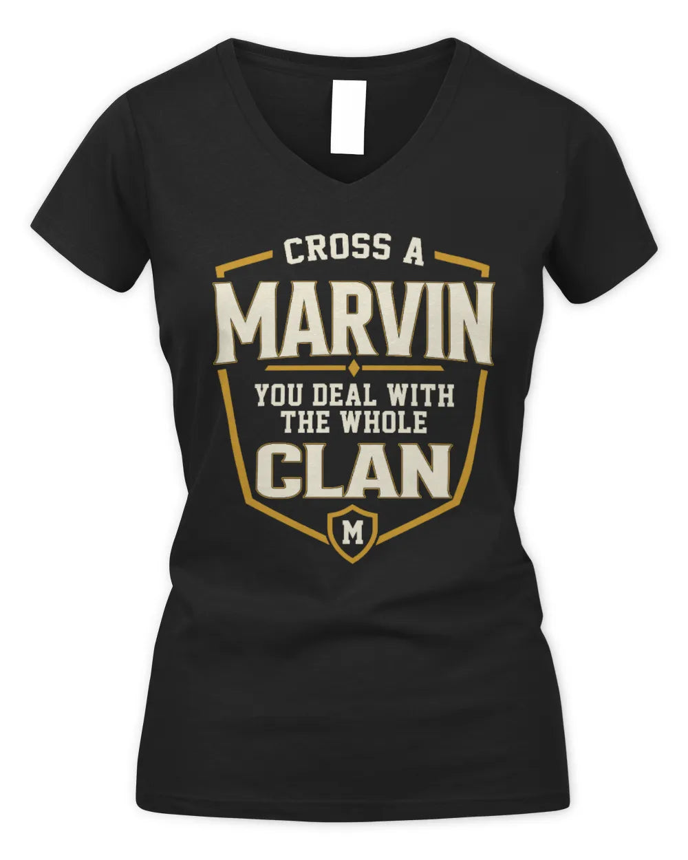 MARVIN NT1-K008 Cross A/An NAME, You Deal With the Whole Clan | Personalized Vintage T-Shirt - Women's V-Neck T-Shirt - Black