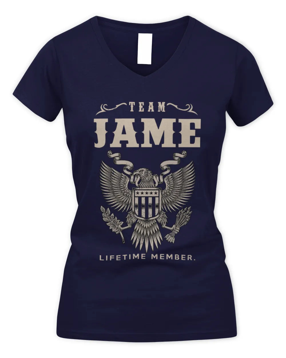 JAME TP06-K82 – Personalized Classic Style Apparel “Team NAME Lifetime Member” - Women's V-Neck T-Shirt - Navy