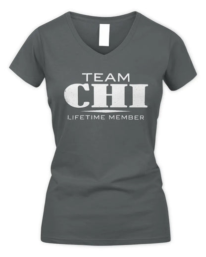 CHI BL62-K4-128 - Personalized “Team AARON Lifetime Member” - Women's V-Neck T-Shirt - Charcoal