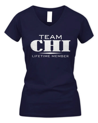 CHI BL62-K4-128 - Personalized “Team NAME Lifetime Member” - Women's V-Neck T-Shirt - Navy