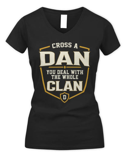 DAN NT1-K008 Cross A/An NAME, You Deal With the Whole Clan | Personalized Vintage T-Shirt - Women's V-Neck T-Shirt - Black