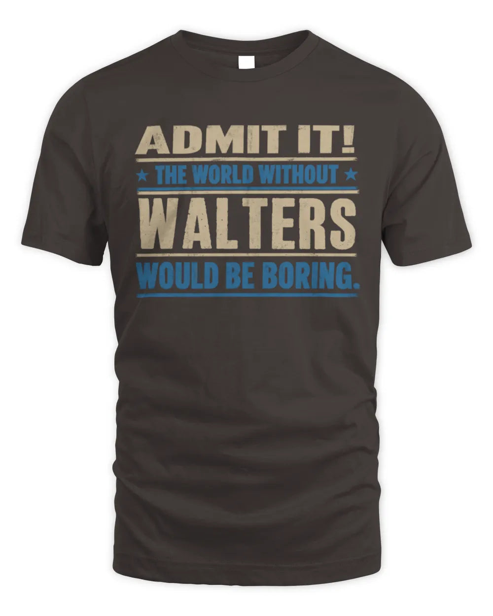 WALTERS TP68-K2-968 – Personalized Funny Quote Apparel “The World Without NAME Would Be Boring” - Unisex Standard T-Shirt - Dark Chocolate