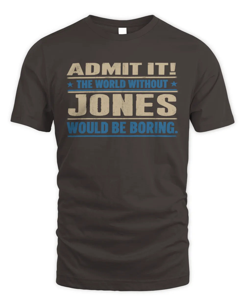 JONES TP68-K2-968 – Personalized Funny Quote Apparel “The World Without NAME Would Be Boring” - Unisex Standard T-Shirt - Dark Chocolate