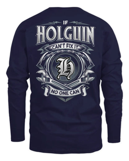 HOLGUIN AP81-K4-626 - Personalized Ahmed Quote Apparel “If Ahmed Can't Fix It, No One Can” - Men's Long Sleeved T-Shirt - Navy