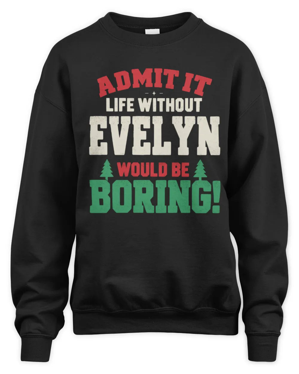 EVELYN P5 TH08 Christmas T-Shirt – “Life Without NAME Would Be Boring” - Unisex Sweatshirt - Black