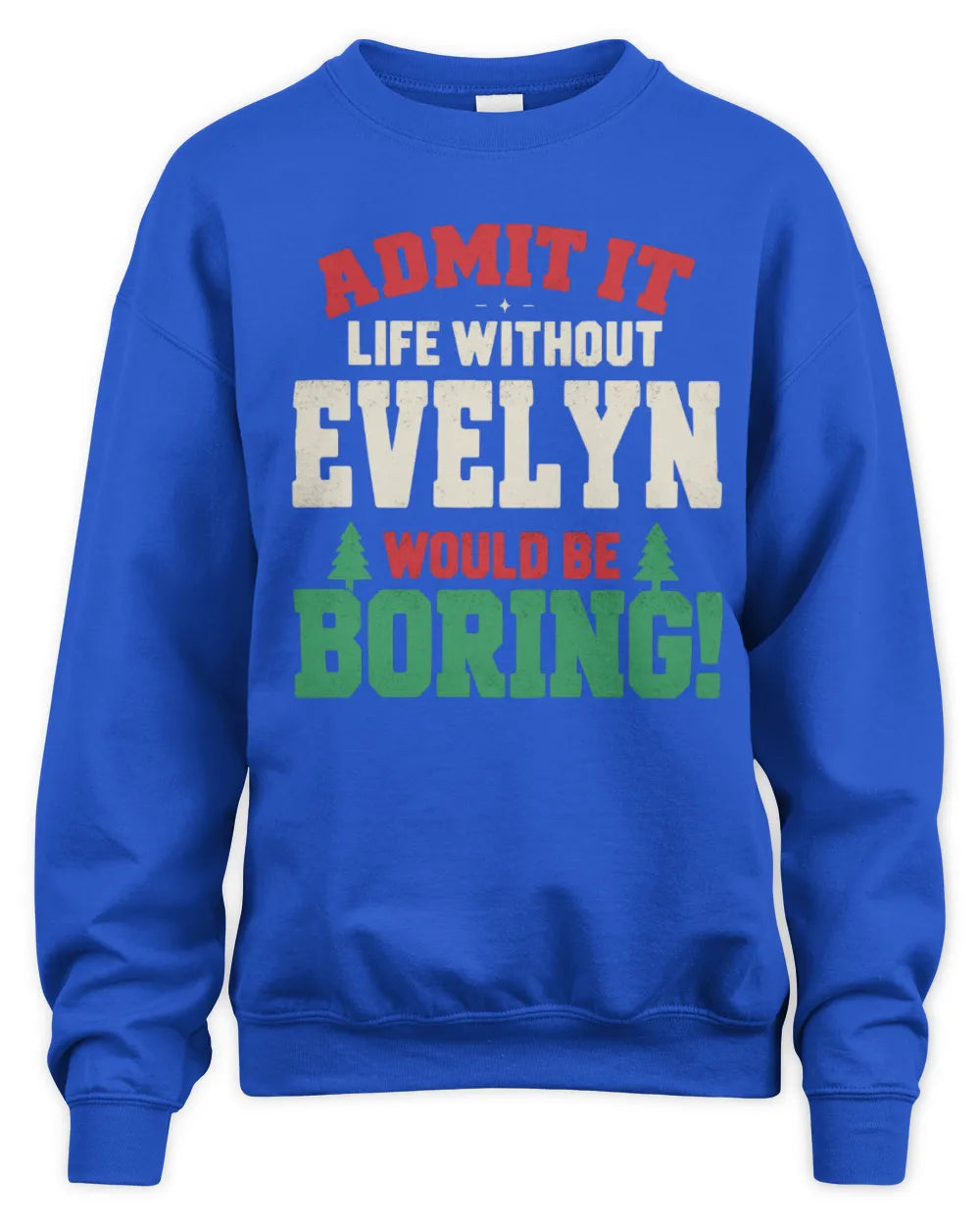 EVELYN P5 TH08 Christmas T-Shirt – “Life Without NAME Would Be Boring” - Unisex Sweatshirt - Royal