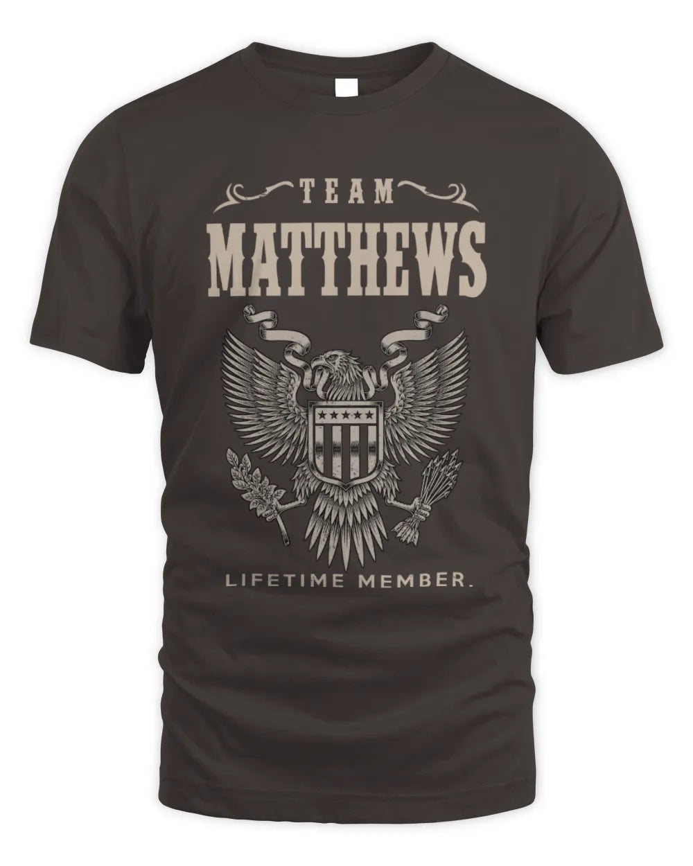MATTHEWS TP06-K82 – Personalized Classic Style Apparel “Team NAME Lifetime Member” - Unisex Standard T-Shirt - Dark Chocolate