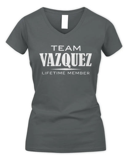 VAZQUEZ BL62-K4-128 - Personalized “Team NAME Lifetime Member” - Women's V-Neck T-Shirt - Charcoal