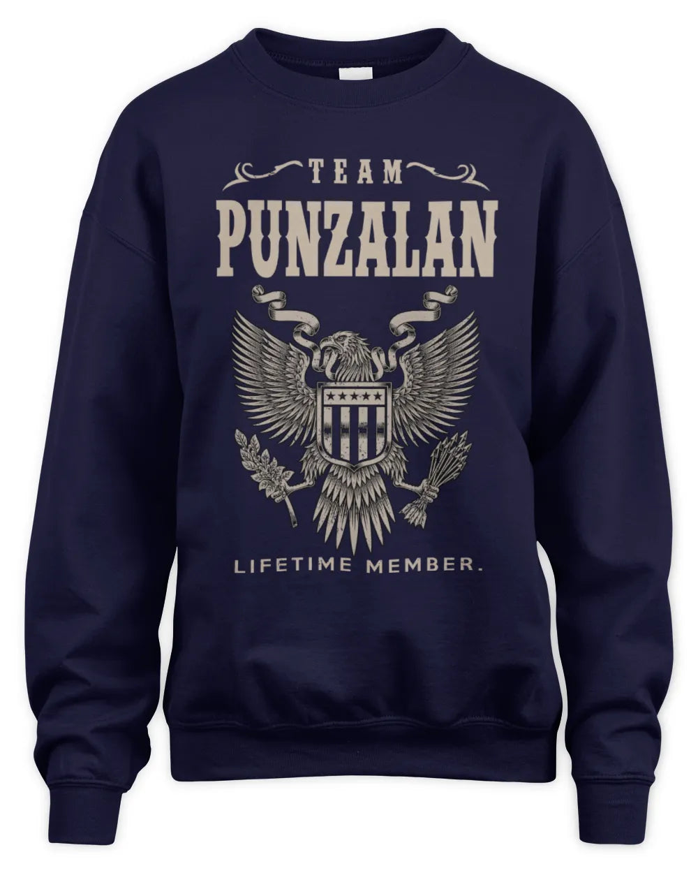 PUNZALAN TP06-K82 – Personalized Classic Style Apparel “Team NAME Lifetime Member” - Unisex Sweatshirt - Navy
