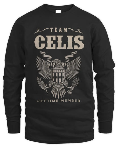 CELIS TP06-K82 – Personalized Classic Style Apparel “Team NAME Lifetime Member” - Men's Long Sleeved T-Shirt - Black