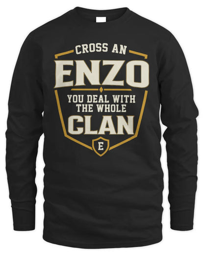 ENZO NT1-K008 Cross A/An NAME, You Deal With the Whole Clan | Personalized Vintage T-Shirt - Men's Long Sleeved T-Shirt - Black