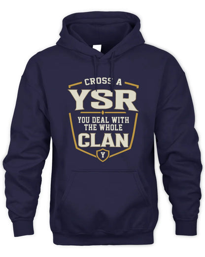 YSR NT1-K008 Cross A/An NAME, You Deal With the Whole Clan | Personalized Vintage T-Shirt - Unisex Hoodie - Navy