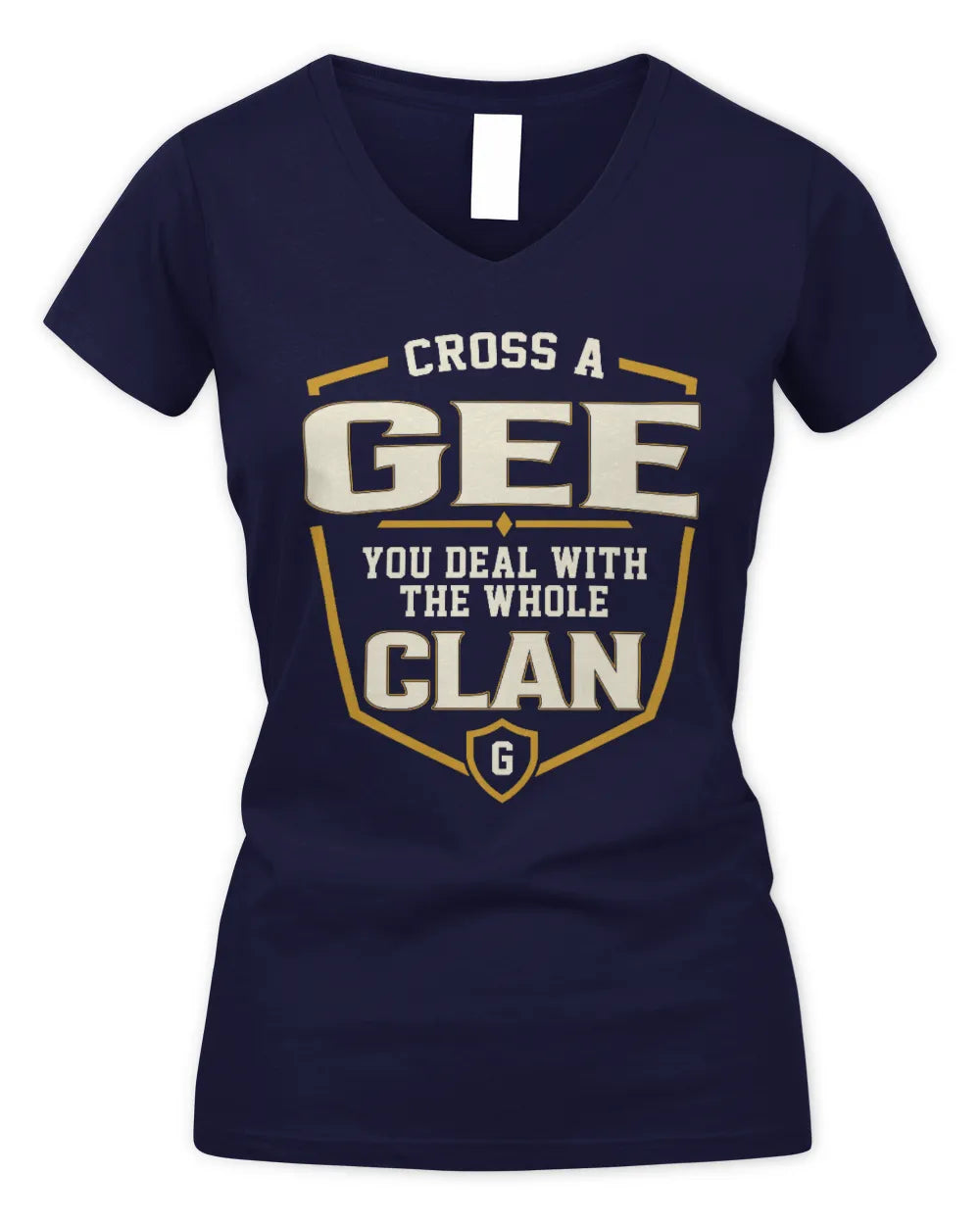 GEE NT1-K008 Cross A/An NAME, You Deal With the Whole Clan | Personalized Vintage T-Shirt - Women's V-Neck T-Shirt - Navy