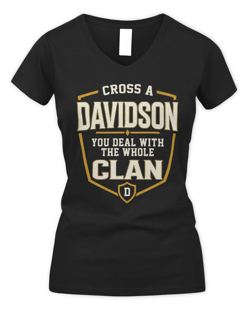 DAVIDSON NT1-K008 Cross A/An NAME, You Deal With the Whole Clan | Personalized Vintage T-Shirt - Women's V-Neck T-Shirt - Black