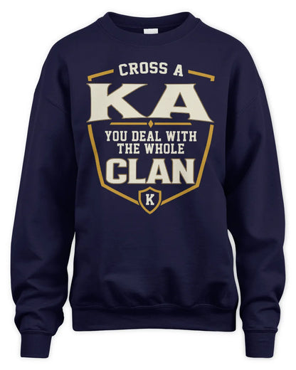 KA NT1-K008 Cross A/An NAME, You Deal With the Whole Clan | Personalized Vintage T-Shirt - Unisex Sweatshirt - Navy