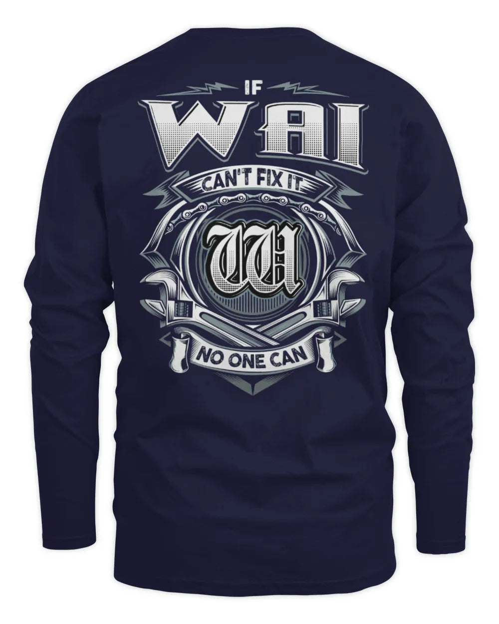 WAI AP81-K4-626 - Personalized Ahmed Quote Apparel “If Ahmed Can't Fix It, No One Can” - Men's Long Sleeved T-Shirt - Navy