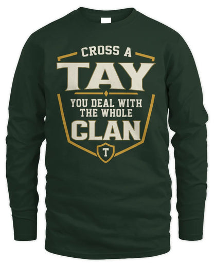 TAY NT1-K008 Cross A/An NAME, You Deal With the Whole Clan | Personalized Vintage T-Shirt - Men's Long Sleeved T-Shirt - Forest Green