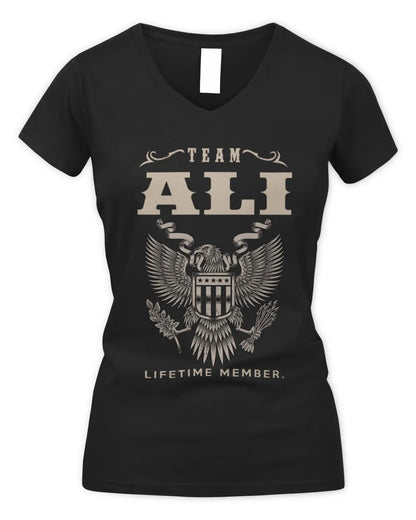 ALI TP06-K82 – Personalized Classic Style Apparel “Team NAME Lifetime Member” - Women's V-Neck T-Shirt - Black