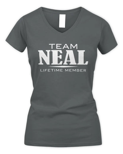 NEAL BL62-K4-128 - Personalized “Team NAME Lifetime Member” - Women's V-Neck T-Shirt - Charcoal